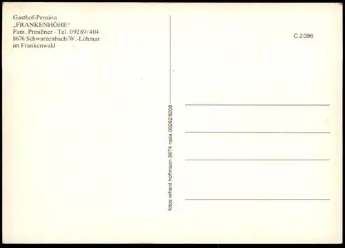 ÄLTERE POSTKARTE LÖHMAR SCHWARZENBACH AM WALD GASTHOF PENSION FRANKENHÖHE W. PREUSSNER COCA-COLA SCHIRM cpa postcard