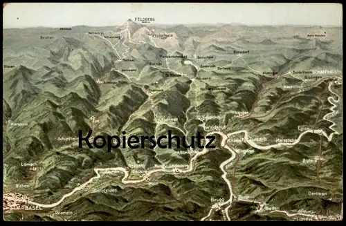 ALTE POSTKARTE LANDKARTE SCHWARZWALD RHEIN BASEL BRUGG LÖRRACH FELDBERG SCHÖNAU LAUFENBURG WEHR map cpa postcard AK