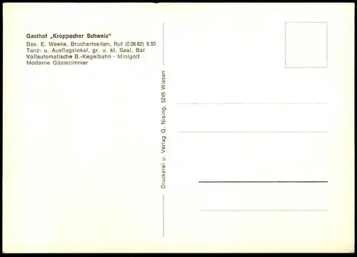 ÄLTERE POSTKARTE BRUCHERTSEIFEN GASTHOF KROPPACHER SCHWEIZ BESITZER E. WEEKE HAMM (SIEG) MINIGOLF KEGELBAHN postcard cpa