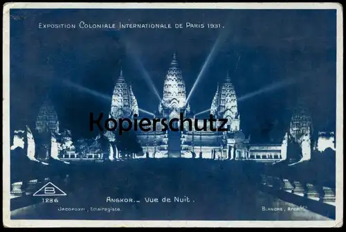 ALTE POSTKARTE PARIS 1931 EXIBITION COLONIALE ANGKOR VUE DE NUIT Ansichtskarte AK postcard cpa