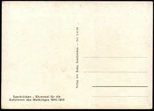 ALTE POSTKARTE SAARBRÜCKEN EHRENMAL FÜR DIE GEFALLENEN DES WELTKRIEGES 1914 - 1918 DENKMAL Ansichtskarte AK postcard cpa