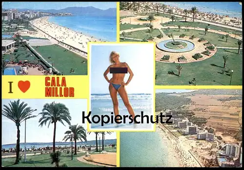 ÄLTERE POSTKARTE I LOVE CALA MILLOR NACKT FRAU Brust seins nus nude breast woman nue Mallorca Ansichtskarte AK postcard