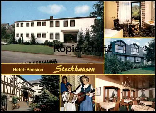 ÄLTERE POSTKARTE MÜSCHENBACH-HACHENBURG STOCKHAUSEN HOTEL PENSION AKKORDEON GITARRE Ansichtskarte AK cpa postcard