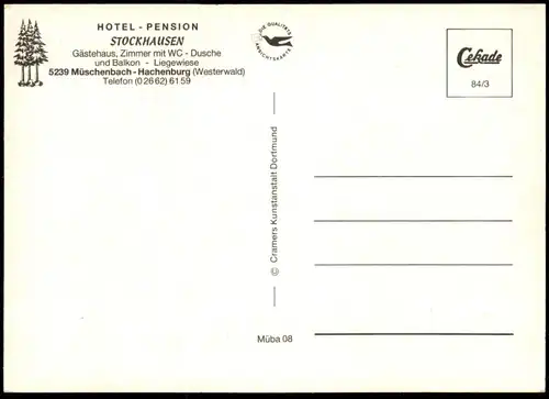 ÄLTERE POSTKARTE MÜSCHENBACH-HACHENBURG STOCKHAUSEN HOTEL PENSION AKKORDEON GITARRE Ansichtskarte AK cpa postcard
