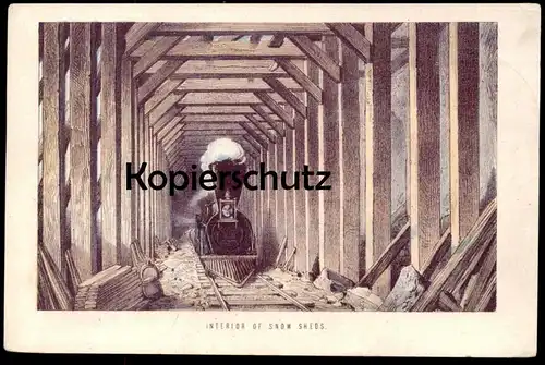 ALTE KARTE FOTO PHOTO INTERIOR OF SNOW SHEDS DAMPFLOK TRAIN WOHL SIERRA NEVADA WESTERN SUMMIT CALIFORNIA CENTRAL PACIFIC