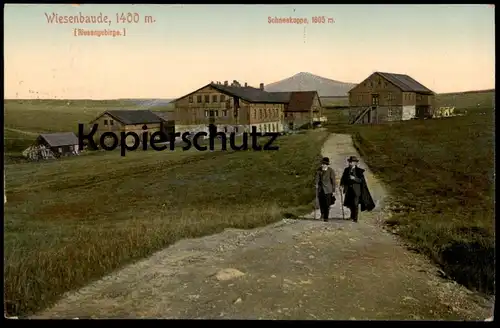 ALTE POSTKARTE RIESENGEBIRGE WIESENBAUDE MIT BLICK AUF SCHNEEKOPPE WANDERER Schlesien Ansichtskarte AK cpa postcard