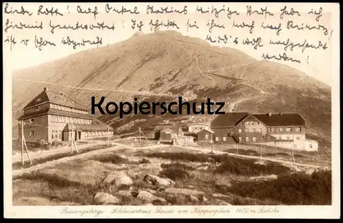 ALTE POSTKARTE RIESENGEBIRGE SCHLESIERHAUS BAUDE AM KOPPENPLAN RIESENBAUDE Schlesien Ansichtskarte AK cpa postcard