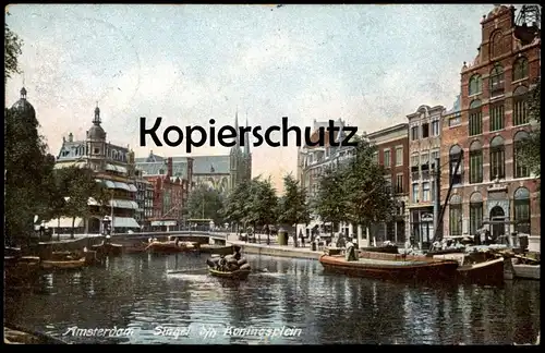 ALTE POSTKARTE AMSTERDAM SINGEL BIJ HET KONINGSPLEIN Schiff ship Nederland netherlands Pays-Bas postcard Ansichtskarte