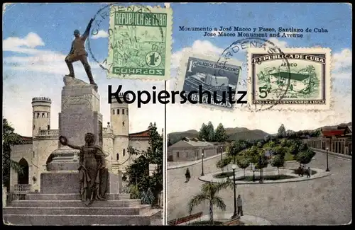 ALTE POSTKARTE SANTIAGO DE CUBA MONUMENTO A JOSÉ MACEO Y PASEO MONUMENT AND AVENUE KUBA STAMP Ansichtskarte cpa postcard