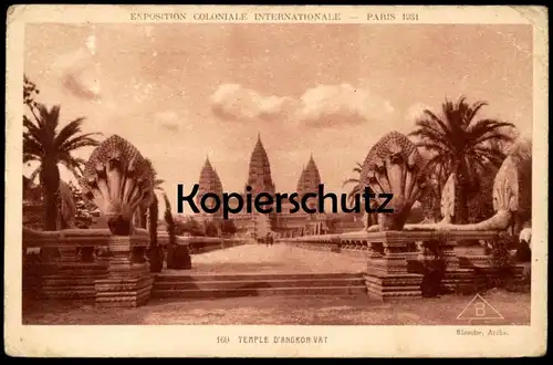 ALTE POSTKARTE PARIS 1931 TEMPLE D'ANGKOR VAT WAT TEMPEL CAMBODGE cambodia Kambodscha Ansichtskarte AK postcard cpa