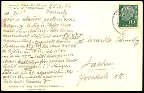 ÄLTERE POSTKARTE KUR- UND WEINORT UNKEL AM RHEIN PAXHEIM UND FREILIGRATHHAUS 1956 AK Ansichtskarte cpa postcard