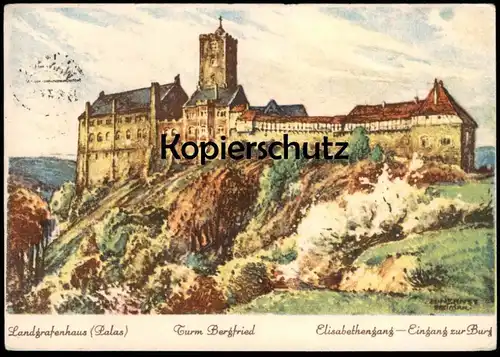 ALTE POSTKARTE HOTEL AUF DER WARTBURG ZWEIGGESCHÄFT HOTEL EXCELSIOR BERLIN CURT ELSCHNER BURG EISENACH AK cpa postcard