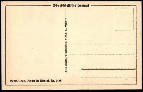 ALTE POSTKARTE NICOLAI KREIS PLESS KIRCHE HERMANN NEUE LINOLSCHNITT SCHLESIEN MIKOLOW NIKOLAI Polska Poland postcard cpa