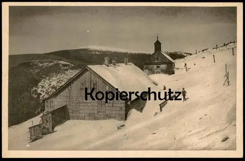 ALTE POSTKARTE HEIDEBRÜNNEL IM ALTVATERGEBIRGE MIT DEM KEPERNIK WINTER Heidebrünnl Altvater Vresová studánka Wiesenberg