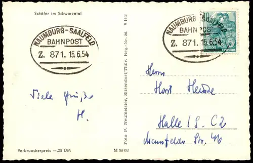 ÄLTERE POSTKARTE SCHÄFER IM SCHWARZATAL SCHAF SCHAFE BAHNPOSTSTEMPEL NAUMBURG Thüringen shepherd Ansichtskarte postcard