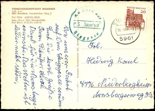 ÄLTERE POSTKARTE MOTORSCHIFF MS BIGGE UND MS SAUERLAND BIGGESEE SONDERN Schiff ship bateau Ansichtskarte AK cpa postcard