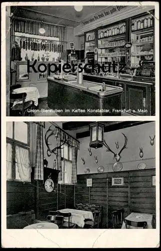ALTE POSTKARTE FRANKFURT AM MAIN UNION BIERSTUBEN IM KAFFEE KONSTABLER WAAGE THEKE WURST FEIST PONY SEKT postcard cpa