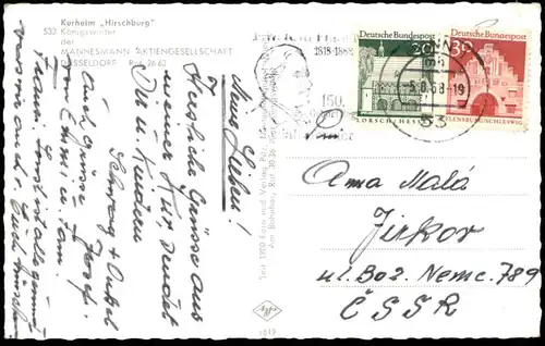 ÄLTERE POSTKARTE KÖNIGSWINTER KURHEIM HIRSCHBURG DER MANNESMANN AG DÜSSELDORF SIEBENGEBIRGE AK cpa postcard