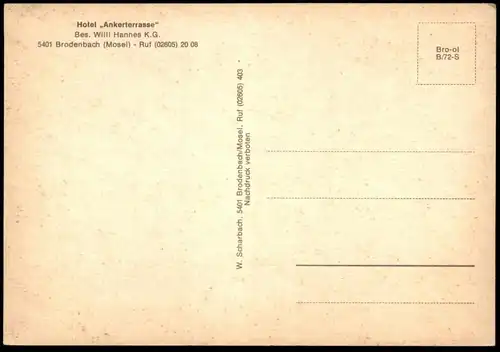 ÄLTERE POSTKARTE BRODENBACH ANKERTERRASSE HOTEL ANKER WILLI HANNES Gemeinde Rhein-Mosel Kobern-Gondorf Ansichtskarte cpa