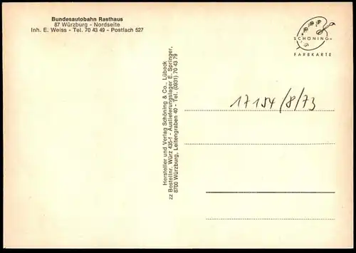 ÄLTERE POSTKARTE AUTOBAHN-RASTHAUS WÜRZBURG NORDSEITE RASTSTÄTTE motorway highway autoroute Ansichtskarte cpa postcard