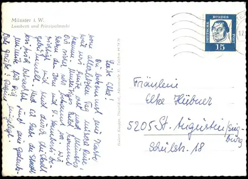 ÄLTERE POSTKARTE MÜNSTER WESTFALEN ST. LAMBERTI UND PRINZIPALMARKT AUTO UNION DKW 1000 Ansichtskarte AK postcard cpa