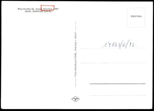 ÄLTERE POSTKARTE KIERSPE PFARRKIRCHE ST. JOSEF ARCHITEKT GOTTFRIED BÖHM Kirche Altar church église Ansichtskarte AK cpa