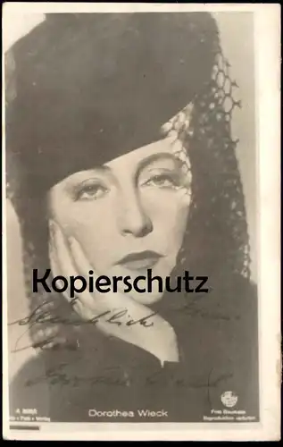 ALTE REPRO KARTE DOROTHEA WIECK MIT HUT AUTOGRAMM  FILM-SCHAUSPIELERIN ROSS VERLAG actress acteur postcard cpa