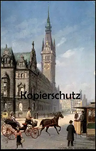 ALTE POSTKARTE HAMBURG RATHAUS OILETTE RAPHAEL TUCK SERIE No. 609 B DEUTSCHE STÄDTE KAMPTZ Kutsche Strassenbahn postcard