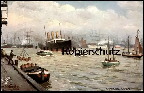 ALTE POSTKARTE HAMBURG HAFEN OILETTE RAPHAEL TUCK SERIE HAMBURG No. 609 B DAMPFER SCHIFF KAMPTZ ship harbour postcard