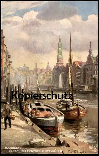 ALTE POSTKARTE FLEET BEI DER REIMERSBRÜCKE OILETTE RAPHAEL TUCK SERIE HAMBURG No. 609 B DEUTSCHE STÄDTE KAMPTZ postcard