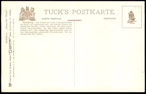 ALTE POSTKARTE FLEET BEI DER REIMERSBRÜCKE OILETTE RAPHAEL TUCK SERIE HAMBURG No. 609 B DEUTSCHE STÄDTE KAMPTZ postcard
