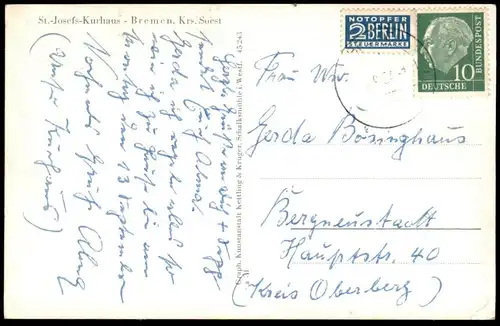 ALTE POSTKARTE BREMEN KREIS SOEST ST. JOSEFS KURHAUS KURHEIM ENSE Ansichtskarte AK postcard cpa