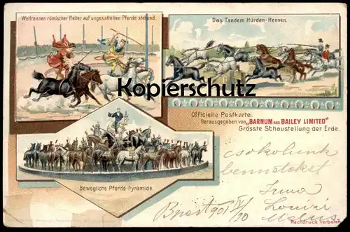 ALTE LITHO POSTKARTE BARNUM AND BAILEY LIMITED GRÖSSTE SCHAUSTELLUNG DER ERDE Zirkus cirque circus cpa AK Ansichtskarte