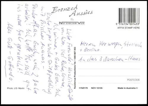 ÄLTERE POSTKARTE AUSTRALIA BRONZED AUSSIES Photo J. D. Martin Aussie nue nu homme nus nude man nudist Mann cpa postcard