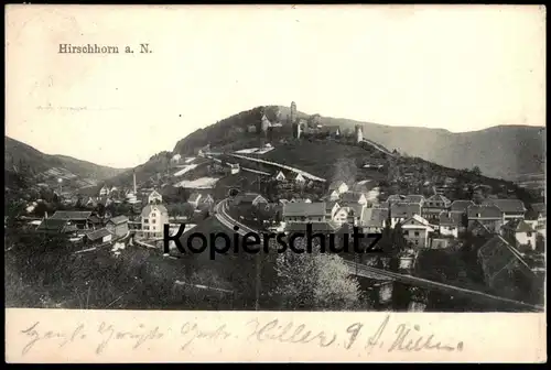 ALTE POSTKARTE HIRSCHHORN AM NECKAR TUNNEL BAHNSTRECKE BAHN TOTAL PANORAMA HESSEN AK Ansichtskarte cpa postcard