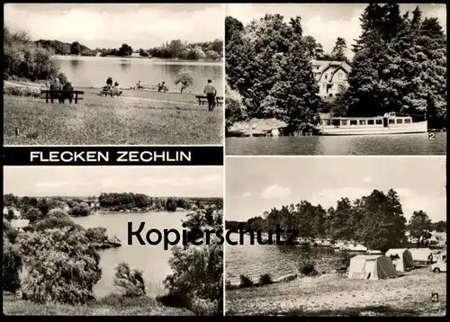 ÄLTERE POSTKARTE FLECKEN ZECHLIN SCHWARZER SEE FDGB ERHOLUNGSHEIM EISENHÖHE WOHNBOOTE ZELTE RHEINSBERG MARK BRANDENBURG