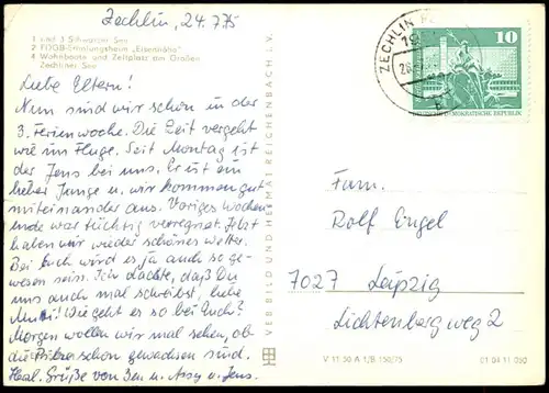 ÄLTERE POSTKARTE FLECKEN ZECHLIN SCHWARZER SEE FDGB ERHOLUNGSHEIM EISENHÖHE WOHNBOOTE ZELTE RHEINSBERG MARK BRANDENBURG