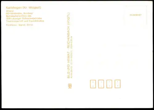 ÄLTERE POSTKARTE KARLSHAGEN USEDOM HO-GASTSTÄTTE NORDKAP FERIENHEIM VEB LEIPZIGER SÜSSWARENBETRIEBE AK cpa postcard