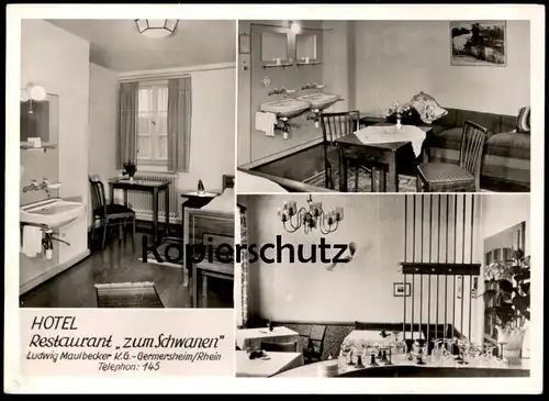 ALTE POSTKARTE GERMERSHEIM AM RHEIN PFALZ HOTEL RESTAURANT ZUM SCHWANEN LUDWIG MAULBECKER Ansichtskarte AK cpa postcard