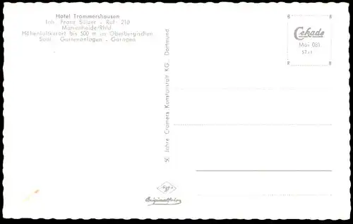 ALTE POSTKARTE MARIENHEIDE IM OBERBERGISCHEN HOTEL TROMMERSHAUSEN THEKE MIT TELEFON telephone Ansichtskarte cpa postcard
