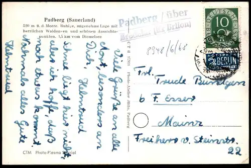 ÄLTERE POSTKARTE PADBERG SAUERLAND LANDPOSTSTEMPEL ÜBER BREDELAR KREIS BRILON MARSBERG Ansichtskarte AK postcard cpa