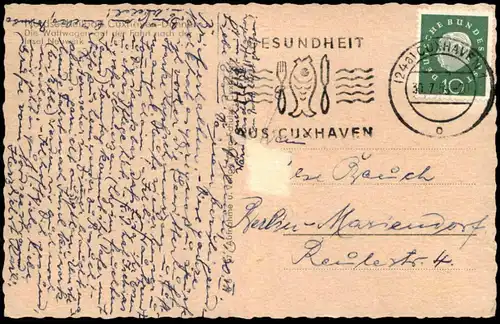 ÄLTERE POSTKARTE NORDSEEBAD CUXHAVEN DUHNEN WATTWAGEN ZUR INSEL NEUWERK PFERDE Kutsche horses coach horse-drawn-carriage