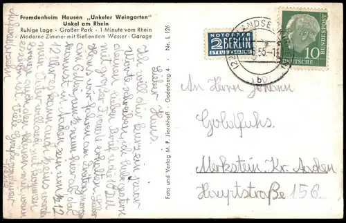 ÄLTERE POSTKARTE FREMDENHEIM HAUSEN UNKELER WEINGARTEN UNKEL AM RHEIN GROSSER PARK GARAGE AK Ansichtskarte cpa postcard