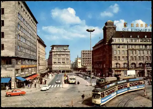 ÄLTERE POSTKARTE ESSEN KETTWIGER TOR STRASSENBAHN BUS OMNIBUS REKLAME MIELE PEEK & CLOPPENBURG Tram tramway VW postcard