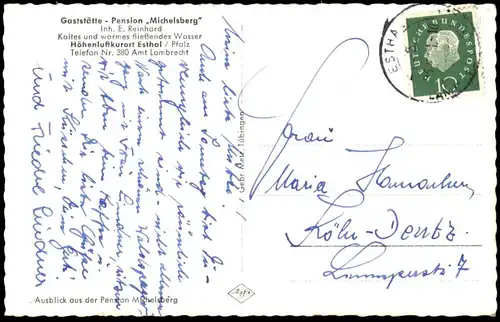 ÄLTERE POSTKARTE ESTHAL PFALZ GASTSTÄTTE PENSION MICHELSBERG INH. E. REINHARD AMT LAMBRECHT Ansichtskarte AK postcard