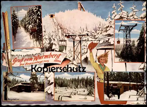 ÄLTERE POSTKARTE GRUSS VOM WURMBERG BEI BRAUNLAGE BERGSTATION SEILBAHN TALSTATION WINTER Schnee Ansichtskarte postcard