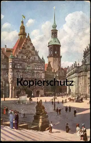 ALTE KÜNSTLER POSTKARTE DRESDEN GEORGENTOR UND SCHLOSSTURM STRASSENKEHRER FRAU HUT KIND Ansichtskarte AK postcard cpa