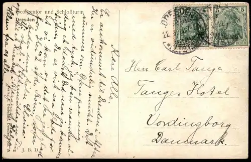 ALTE KÜNSTLER POSTKARTE DRESDEN GEORGENTOR UND SCHLOSSTURM STRASSENKEHRER FRAU HUT KIND Ansichtskarte AK postcard cpa