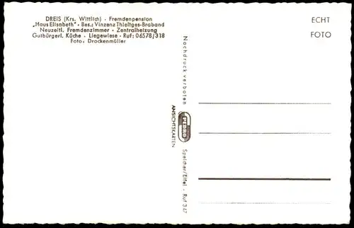 ÄLTERE POSTKARTE DREIS EIFEL FREMDENPENSION HAUS ELISABETH BES. VINZENZ THIELTGES-BRABAND WITTLICH-LAND Ansichtskarte