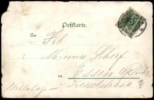 ALTE LITHO POSTKARTE BIELEFELD JAHNSPLATZ LÖWEN-APOTHEKE CENTRAL-HOTEL WESTF. BANK KAISERLICHES POSTAMT HOTEL POST 1899